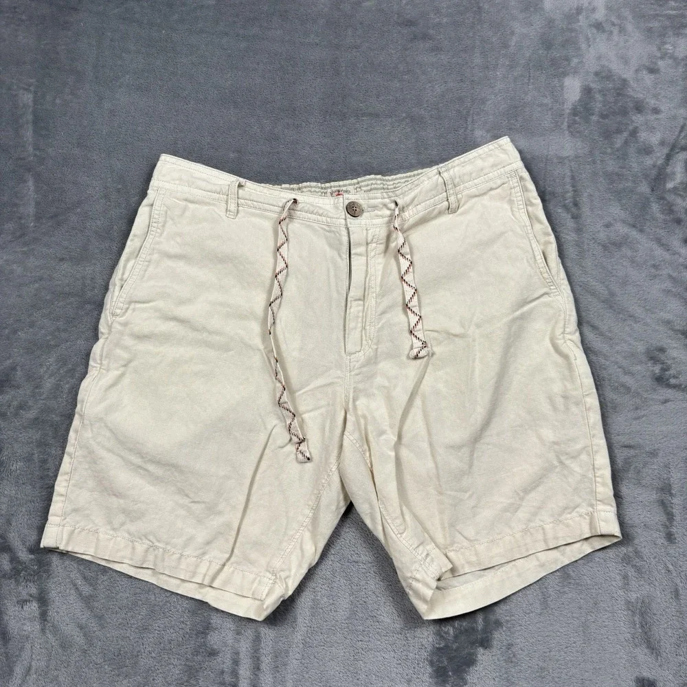 Faherty Movement Linen Cotton Chino Drawstring Shorts Mens 33 Beige Stone Beach